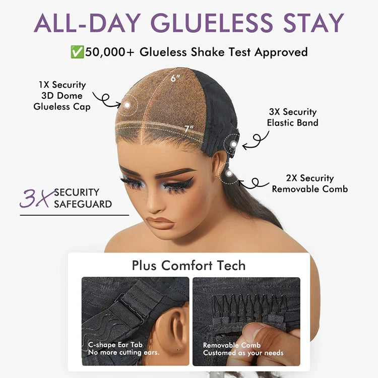 Luvme All-Day Comfort™ Wig 4C Kinky Edges Kinky Straight Glueless 7x6 Closure HD Lace Human Hair Wig Pre-Cut Lace