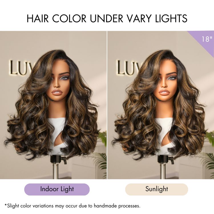 Luvme All-Day Comfort™ Wig 200% Density Brown Highlight Loose Body Wave Glueless Minimalist HD Lace Wig Pre-Cut Lace