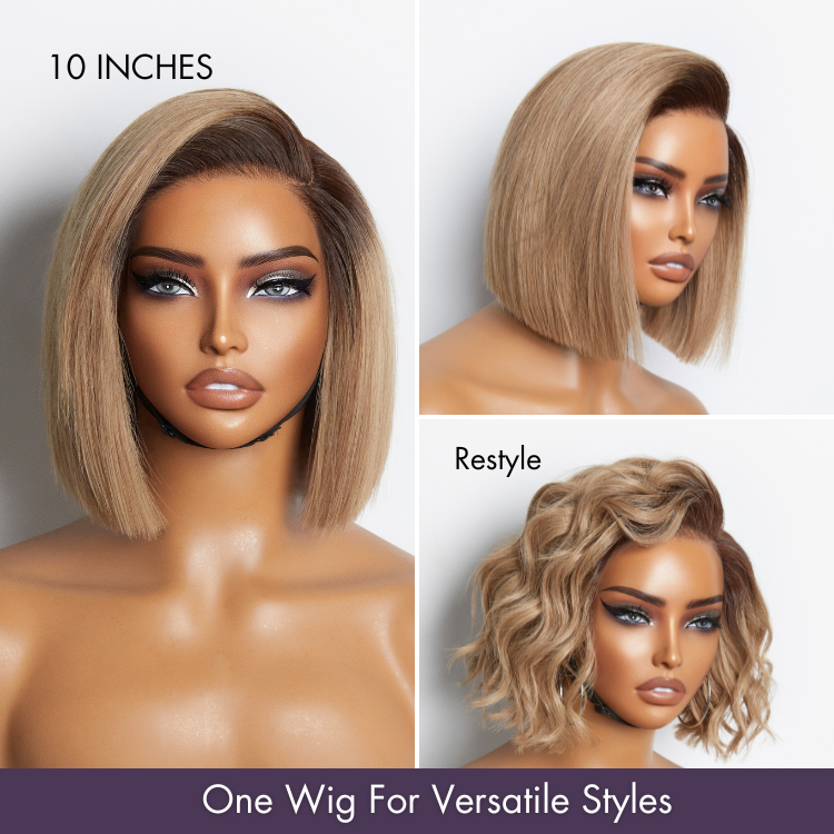 Ash Blonde Ombre Blunt Cut Bob Glueless Minimalist HD Lace Short Bob Wig Ready to Go Pre-Cut Lace