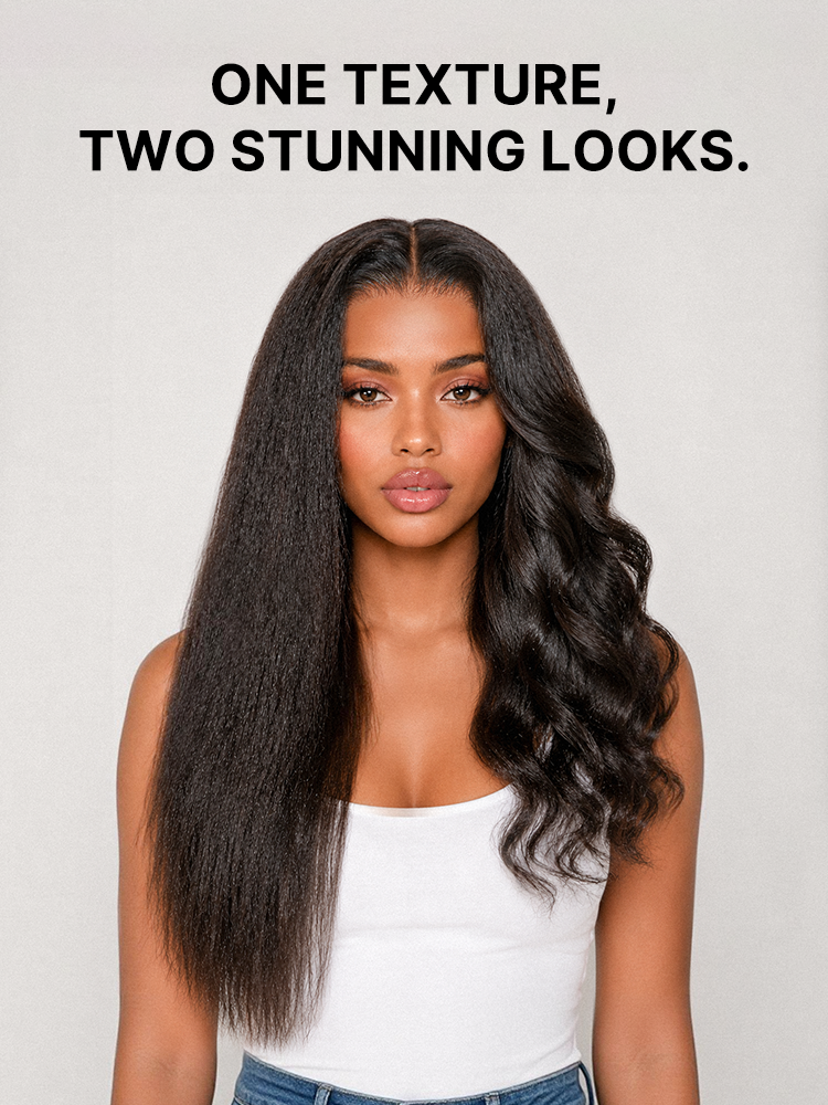 Luvme All-Day Comfort™ Wig 180% / 250% Density Kinky Body Wave / Layered Light Kinky Straight PartingMax Glueless 7x6 Closure HD Lace Wig Pre-Cut Lace