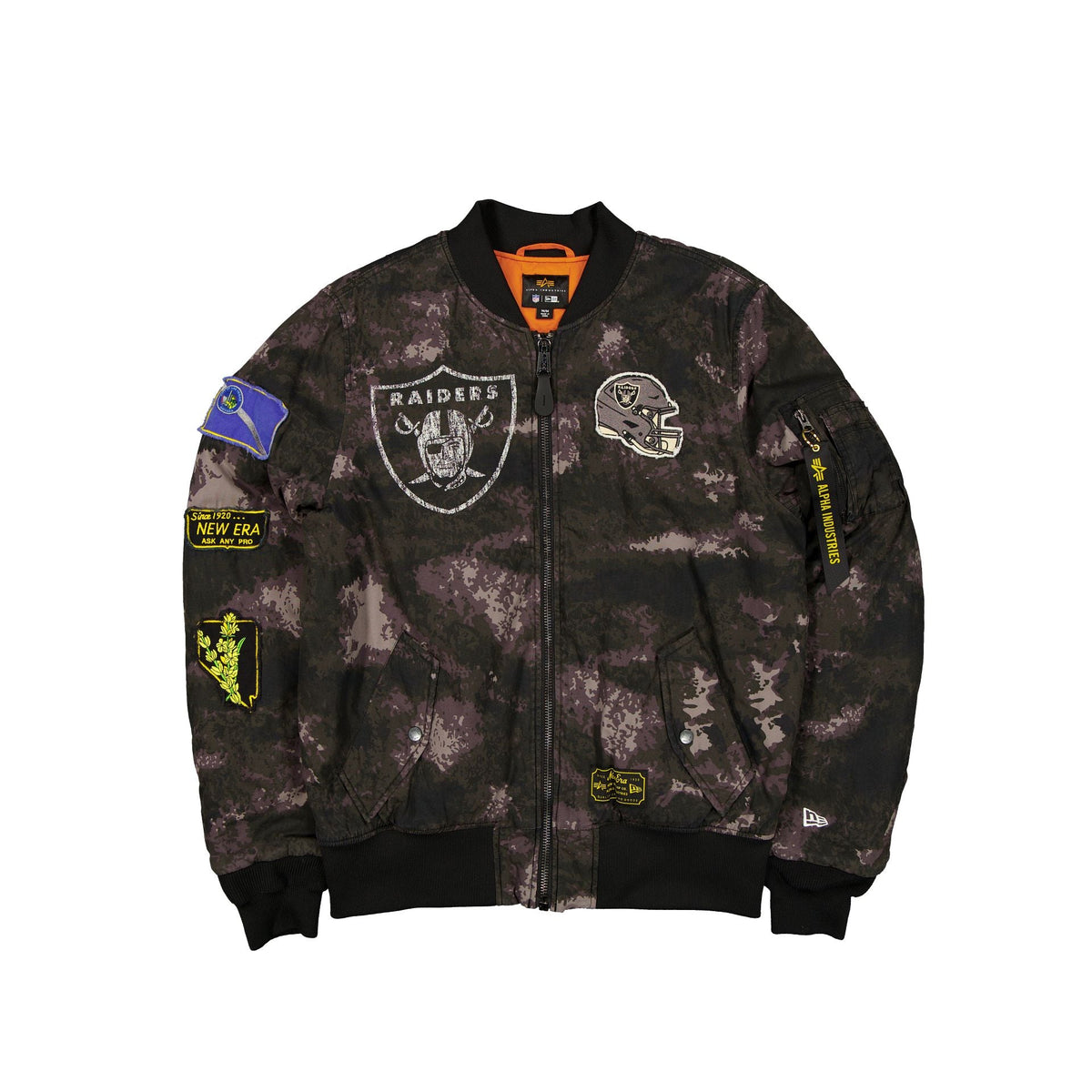 Alpha Industries x Las Vegas Raiders Black Camo MA-1 Bomber Jacket