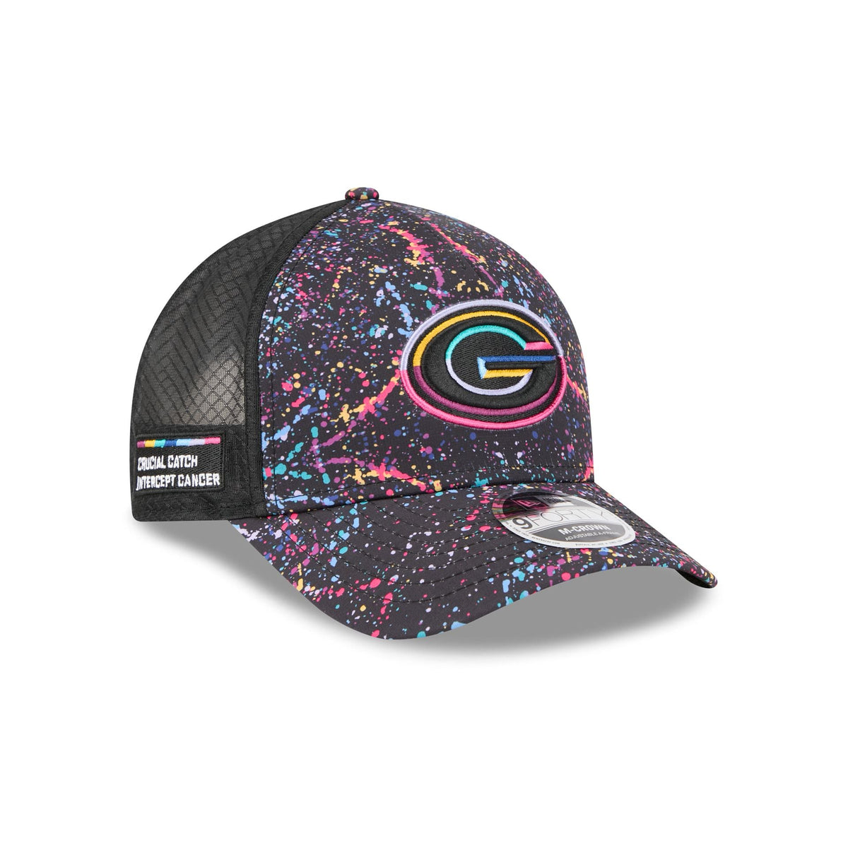 Green Bay Packers 2025 Crucial Catch 9FORTY M-Crown A-Frame Trucker Hat