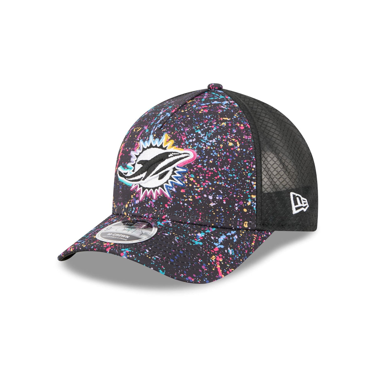 Miami Dolphins 2025 Crucial Catch 9FORTY M-Crown A-Frame Trucker Hat