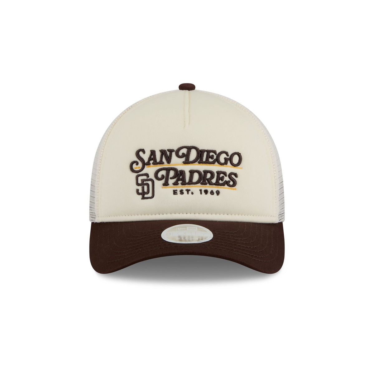 San Diego Padres Retro Chrome Women's White 9FORTY M-Crown A-Frame Trucker Hat