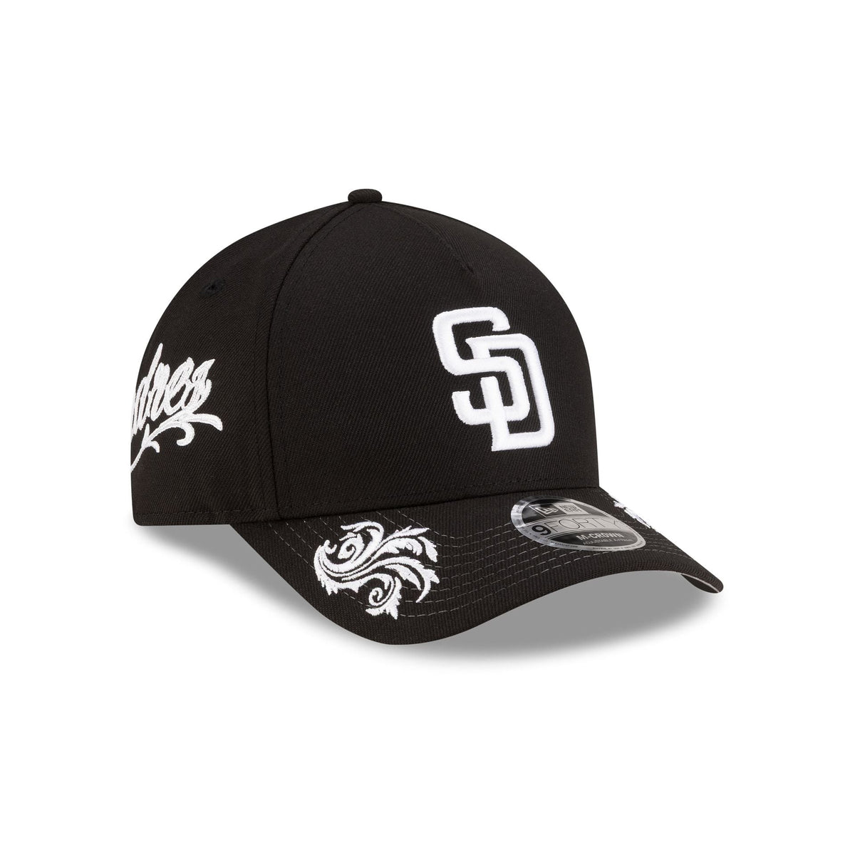 San Diego Padres Script Black and White 9FORTY M-Crown A-Frame Snapback Hat